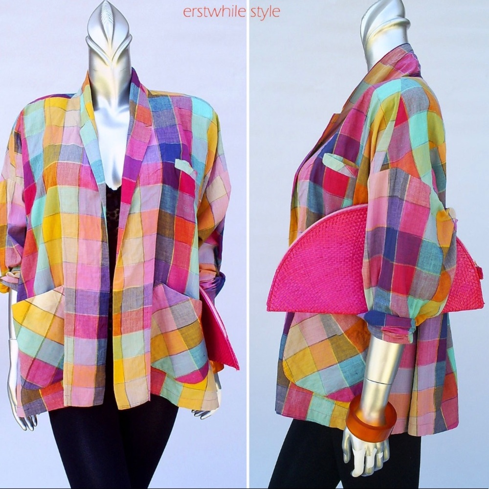 ISO VINTAGE Norma Kamali Madras Color Block Blazer
